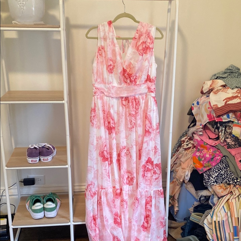 Floral Pink and White Maxi Dress